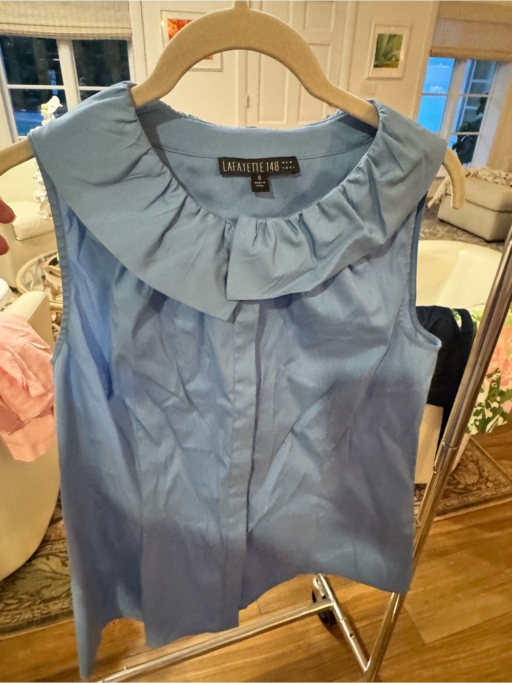 Lafayette 148 New York Sleeveless Ruffle Collar Camisole - Light Blue